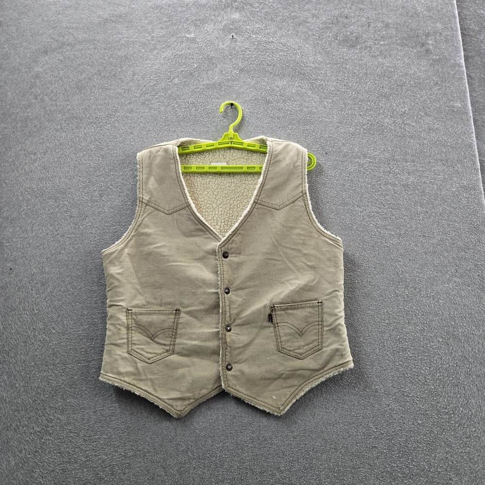 VINTAGE Levi's Men Vest L Beige 70s Corduroy USA Fleece Sherpa Lined READ